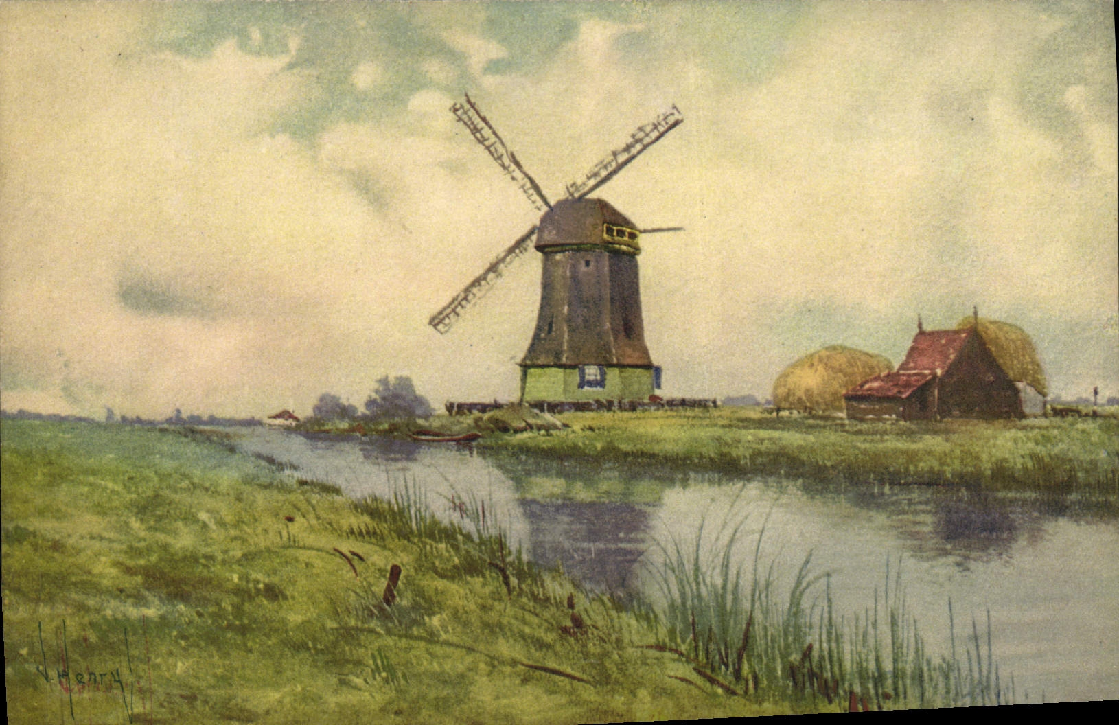 CPA Fantaisie Illustrateur Moulin a vent