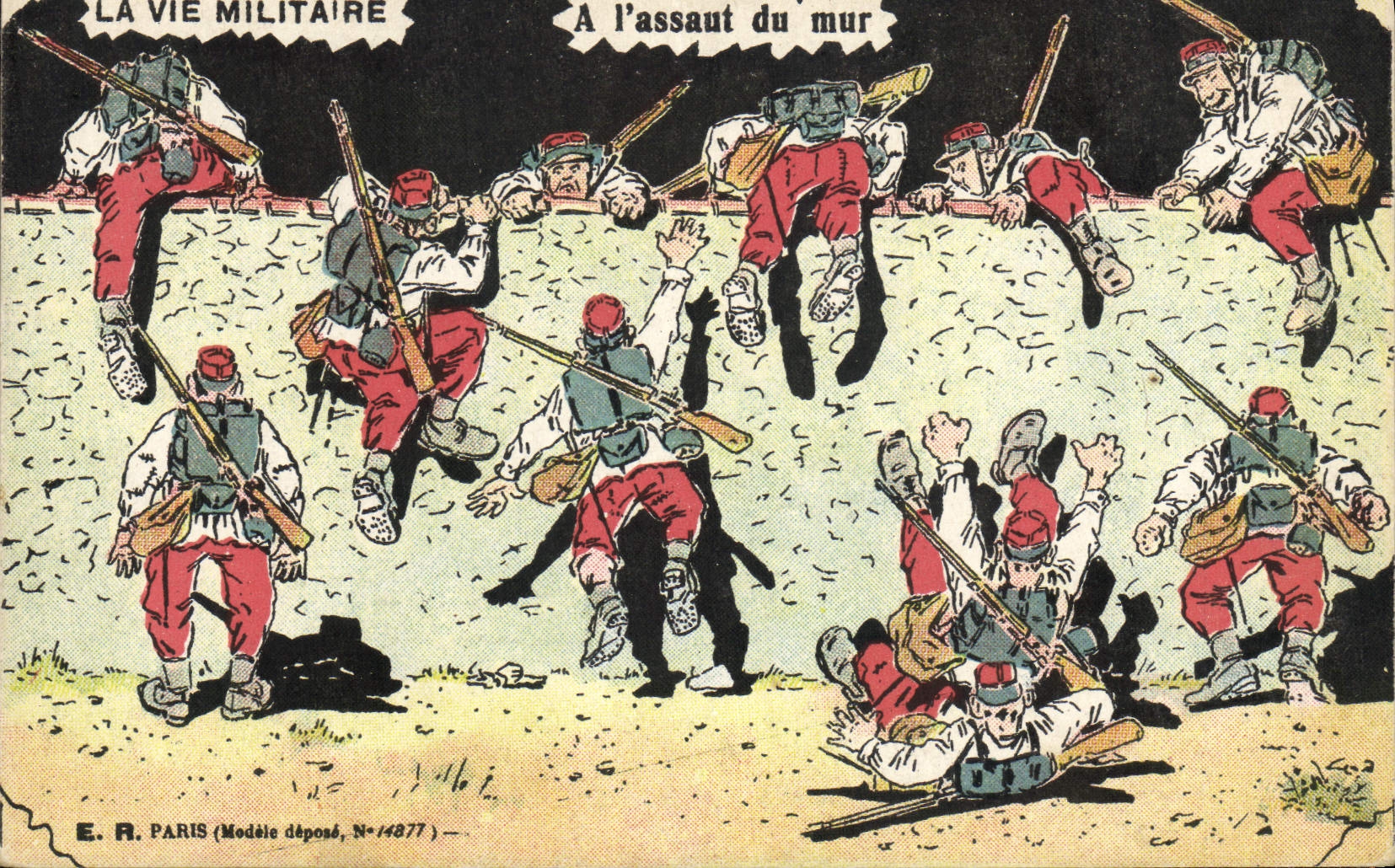 Soldats en action — A l'assaut du mur — E. R. PARIS (Modèle déposé, N°14877)