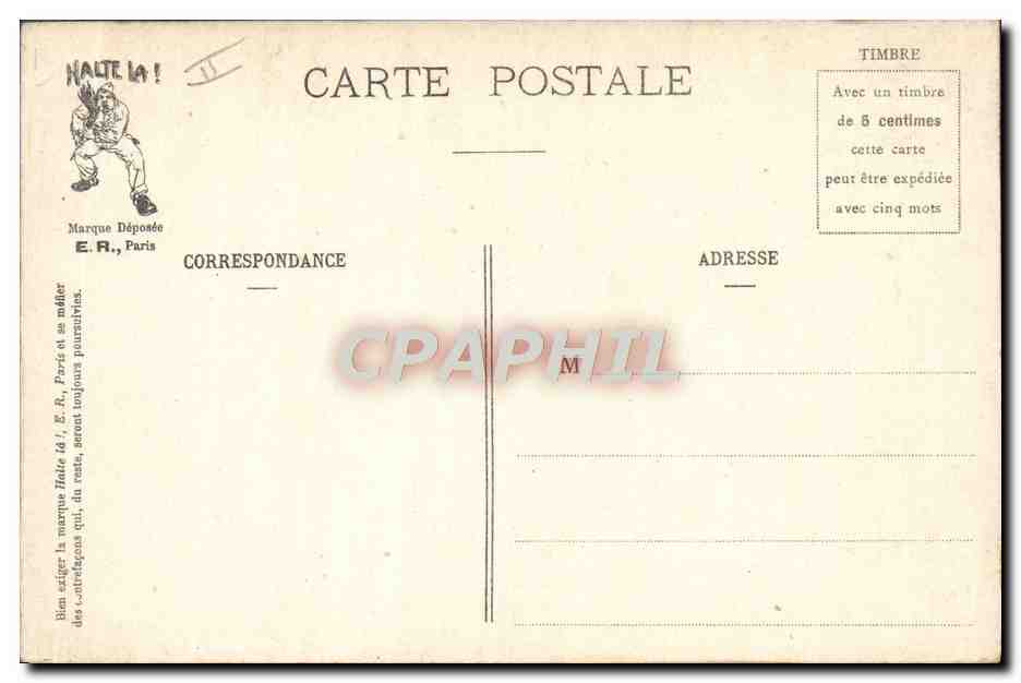 L'ARRIVÉE DES 20 ANS À LA CASERNE — E.R., Paris, Modèle déposé n° 1914 — Reverso
