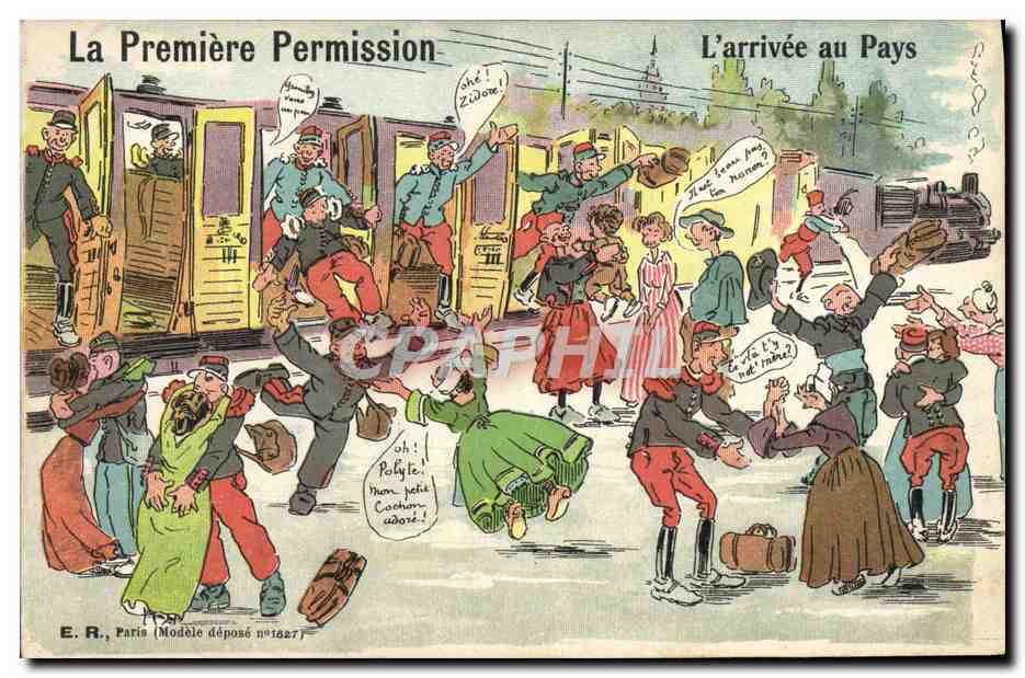 La Première Permission — L'arrivée au Pays — E.R., Paris (Modèle déposé n°1627)