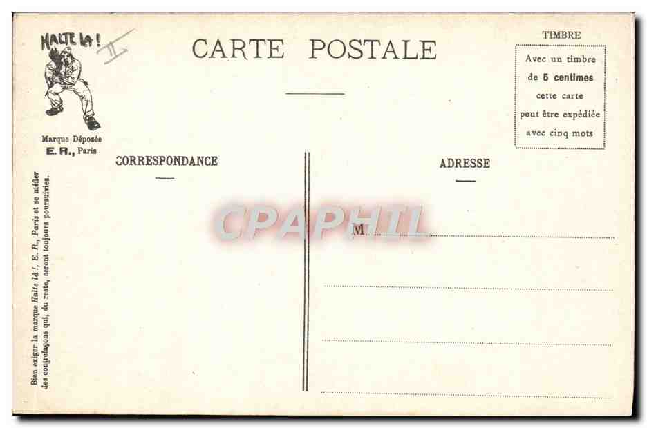 La Première Permission — L'arrivée au Pays — E.R., Paris (Modèle déposé n°1627) — Verso