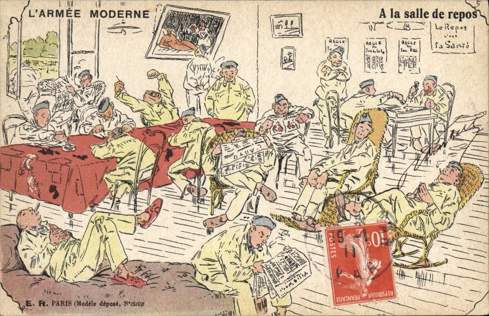 L'ARMÉE MODERNE — A la salle de repos — E.R. PARIS (Modèles déposés, N°5108)
