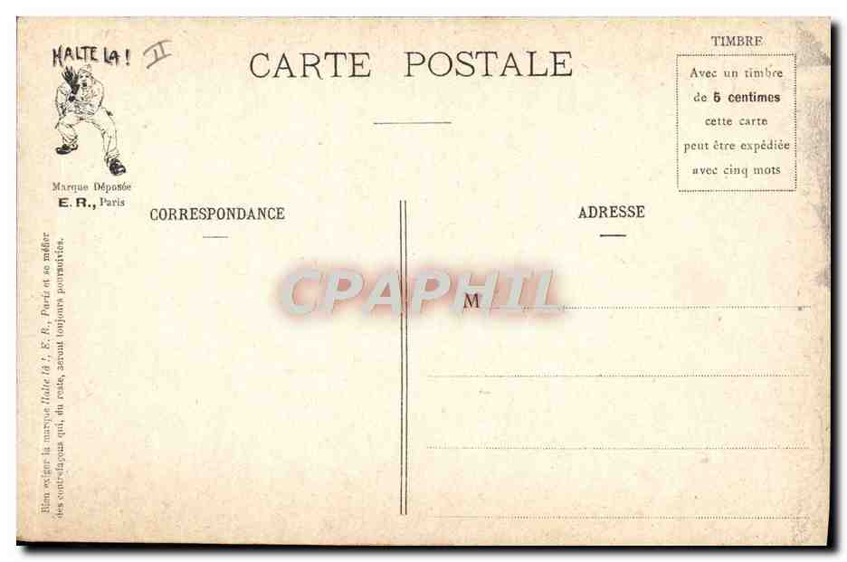 A l'infirmerie - Une séance de photographie — Scènes Militaires, E.R., Paris, Modèle déposé N° 15351 — Verso