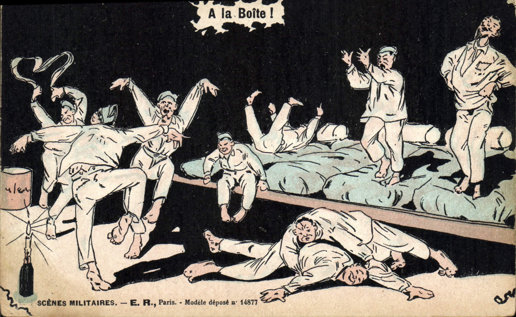 Scènes Militaires — A la Boîte ! — E.R., Paris, Modèle déposé n° 14877