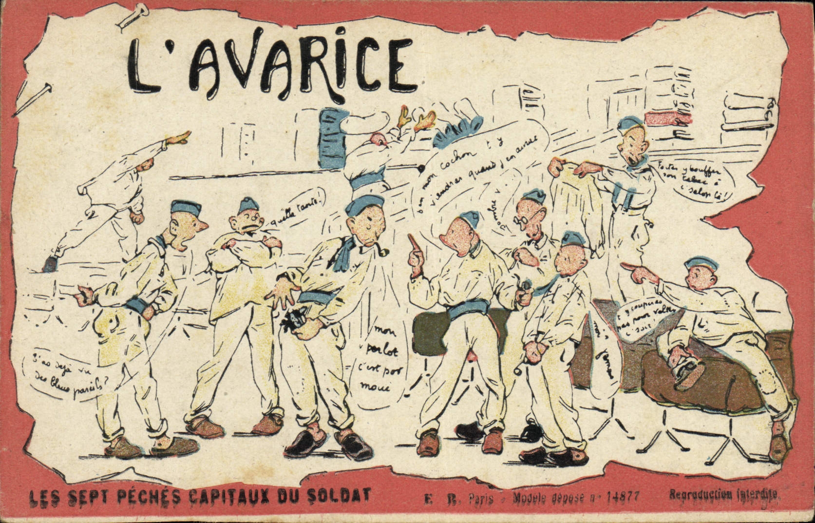 L'AVARICE — Les Sept Péchés Capitaux du Soldat — E. R. Paris, modèle déposé n° 14877