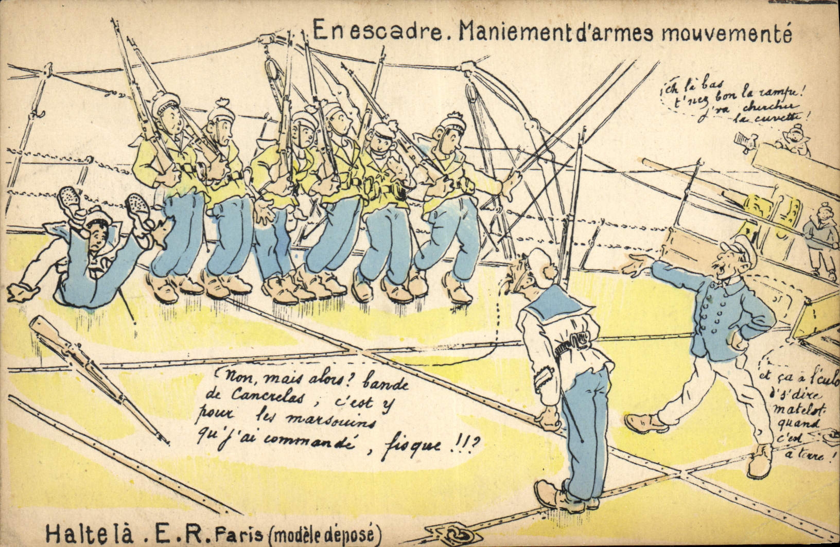 CPA Militaria En escadre Maniement d'armes mouvemente Marins