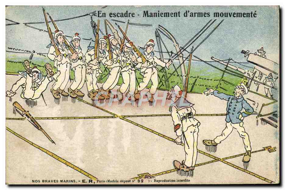 CPA Militaria En escadre Maniement d'armes mouvemente Marins