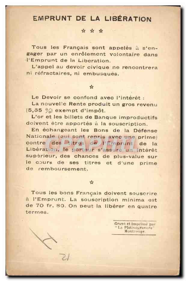 CPA Militaria Emprunt de la liberation Vainqueurs de la Marne General Berthelot Fleurs — Rückseite