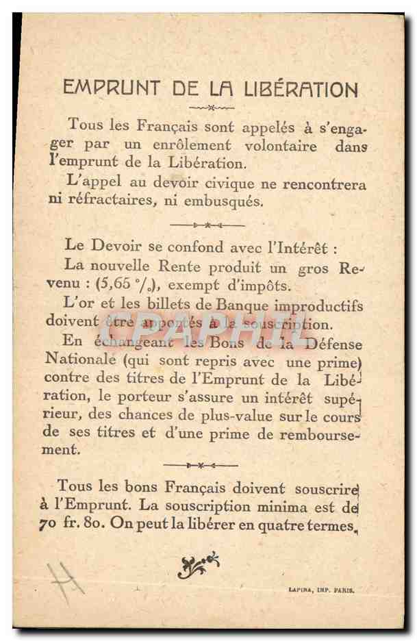 CPA Militaria Emprunt de la liberation Vainqueurs de la Marne General Guillaumat Paris — Rückseite