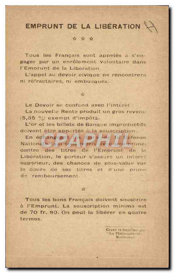 CPA Militaria Emprunt de la liberation Vainqueurs de la Marne General Maunoury Maintenon — Rückseite