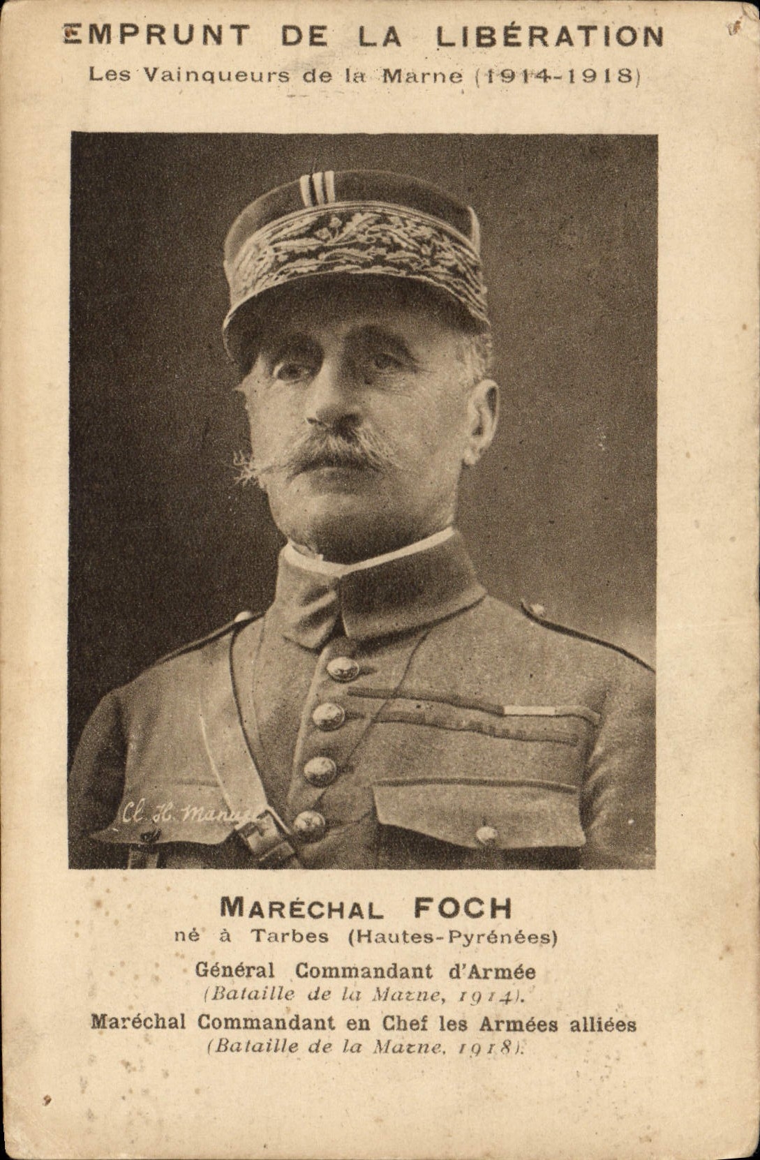 CPA Militaria Emprunt de la liberation Vainqueurs de la Marne Marechal Foch Tarbes