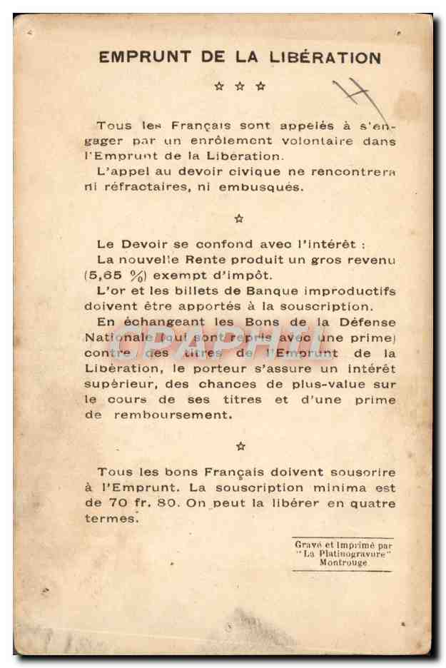 CPA Militaria Emprunt de la liberation Vainqueurs de la Marne Marechal Foch Tarbes — Rückseite