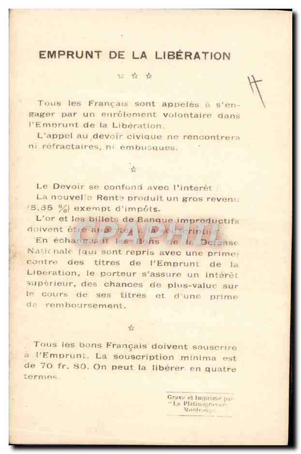 CPA Militaria Emprunt de la liberation Vainqueurs de la Marne General Hirschauer Saint-Avold  — Rückseite