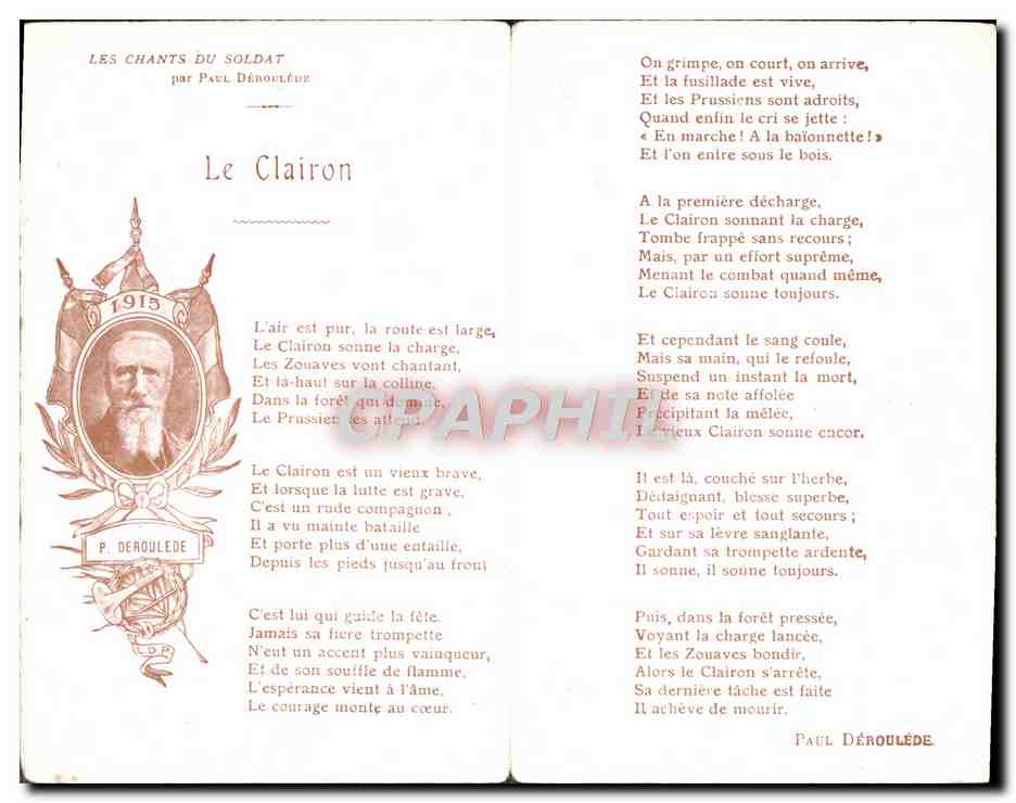CPA depliante Militaria Le clairon Les chants du soldat Paul Deroulede  — Rückseite