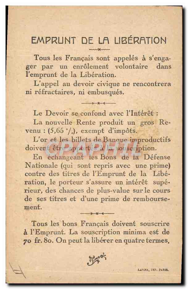 CPA Militaria Emprunt de la liberation Vainqueurs de la Marne Marechal Foch — Rückseite