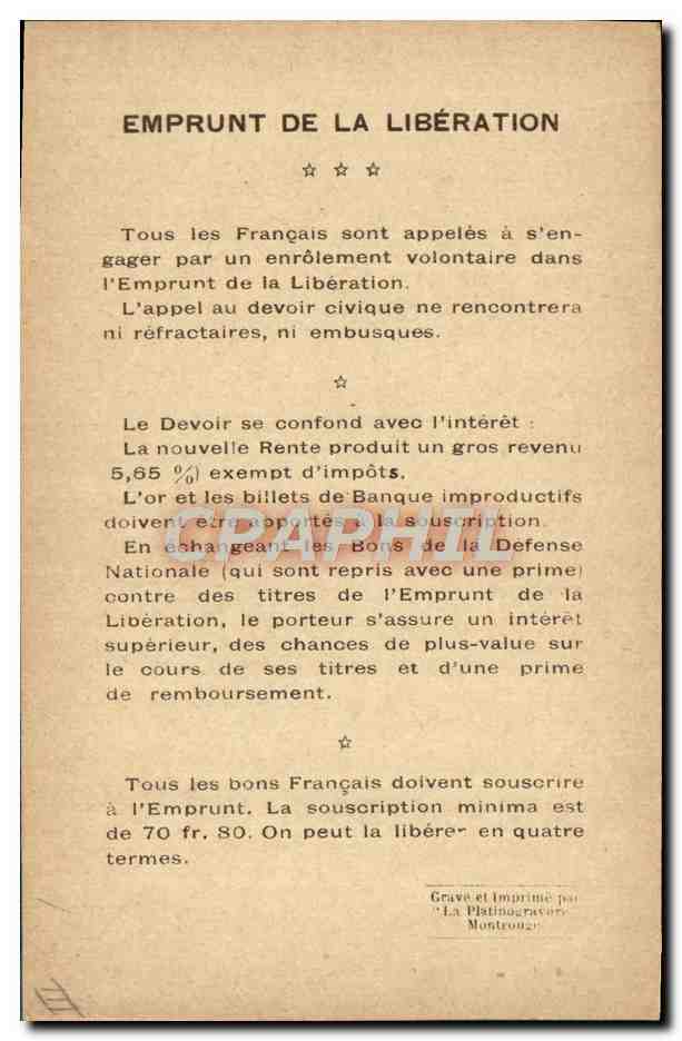 CPA Militaria Emprunt de la liberation Vainqueurs de la Marne Marechal Foch Tarbes — Verso