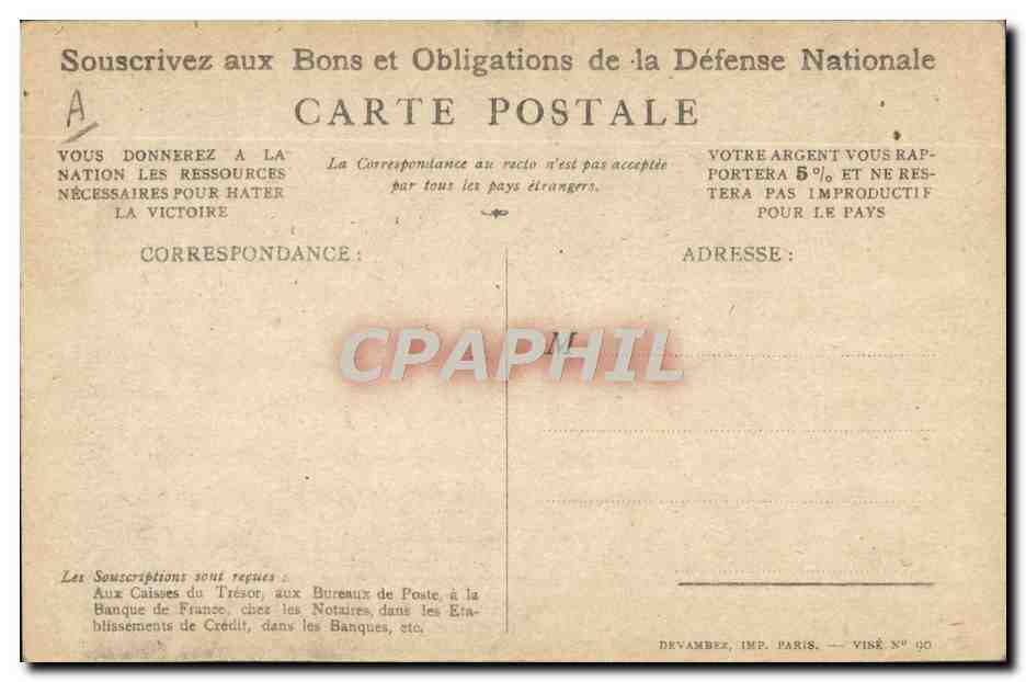 CPA Militaria Bons Souscription Nationale — Rückseite