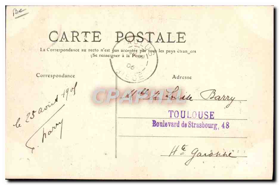 CPA Folklore Pyrenees Sur la route Trois amis Ane mule — Verso