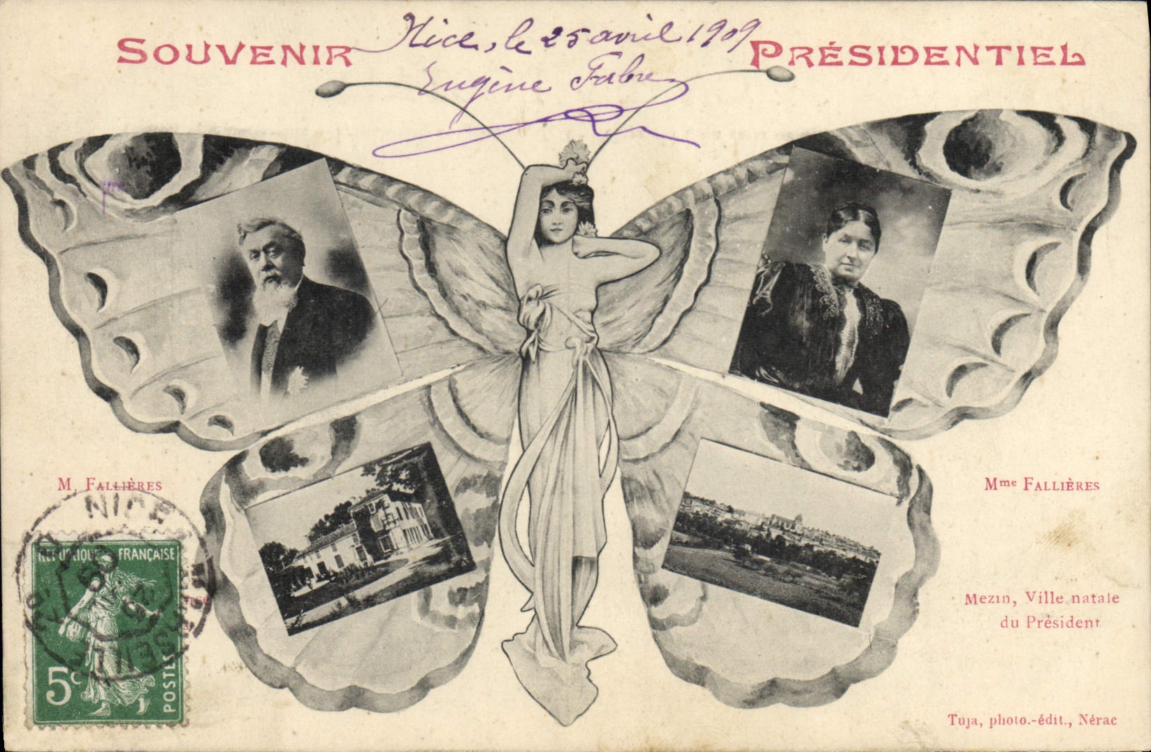 NICE, 5. April 1909 — Präsidentiell — Herr Fallières — Tuja, Fotoverlag, Nérac
