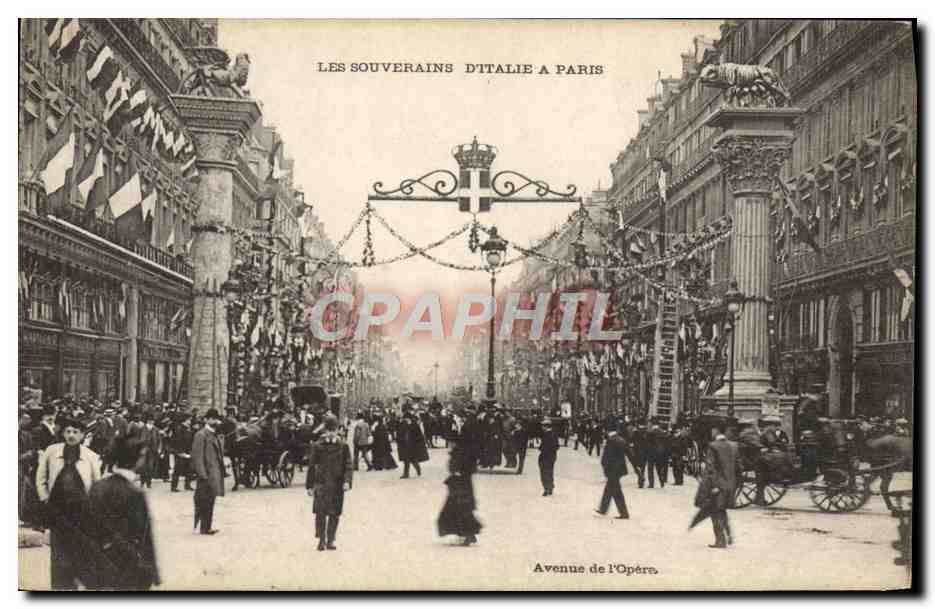 Les Souverains d'Italie à Paris — Avenue de l'Opéra — éditeur non visible