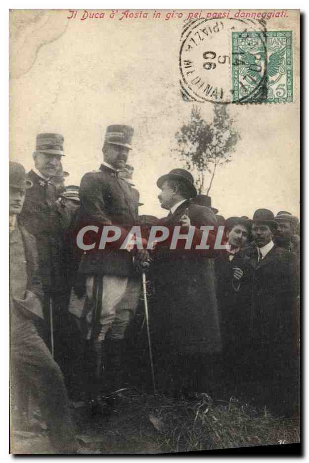 Le Duc d'Aosta en visite dans les pays endommagés — éditeur Photographe Crocco & Scarfoglio, Naples