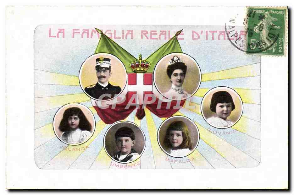 La Famiglia Reale d'Italia — Umberto Ier, la reine Margherita, et leurs enfants Vittoria-Emmanuelle, Umberto, Mafalda, et Giovanna — éditeur M.N. & C.M.