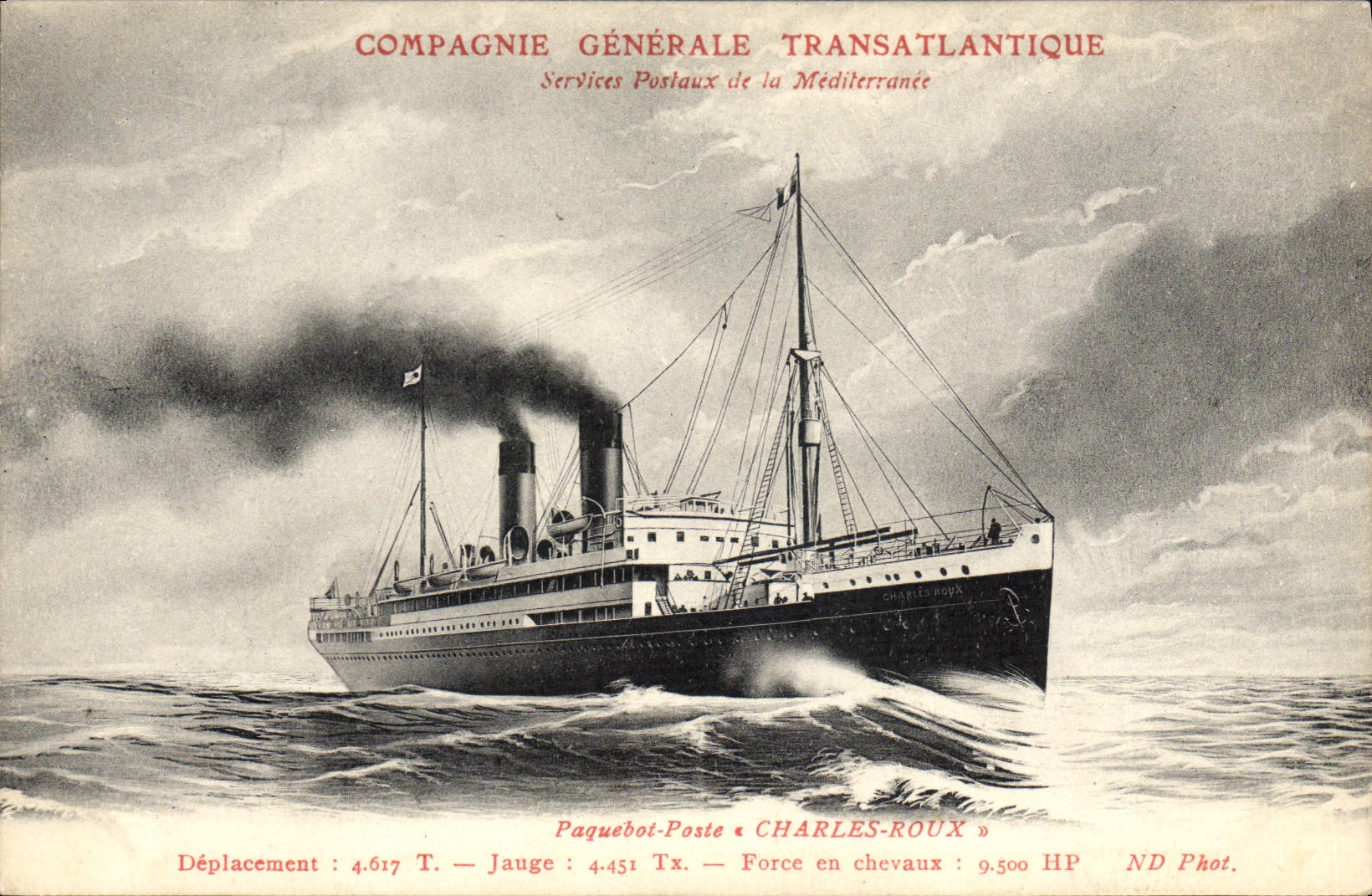 Paquebot-poste Charles-Roux — Compagnie Générale Transatlantique — Services Postaux de la Méditerranée