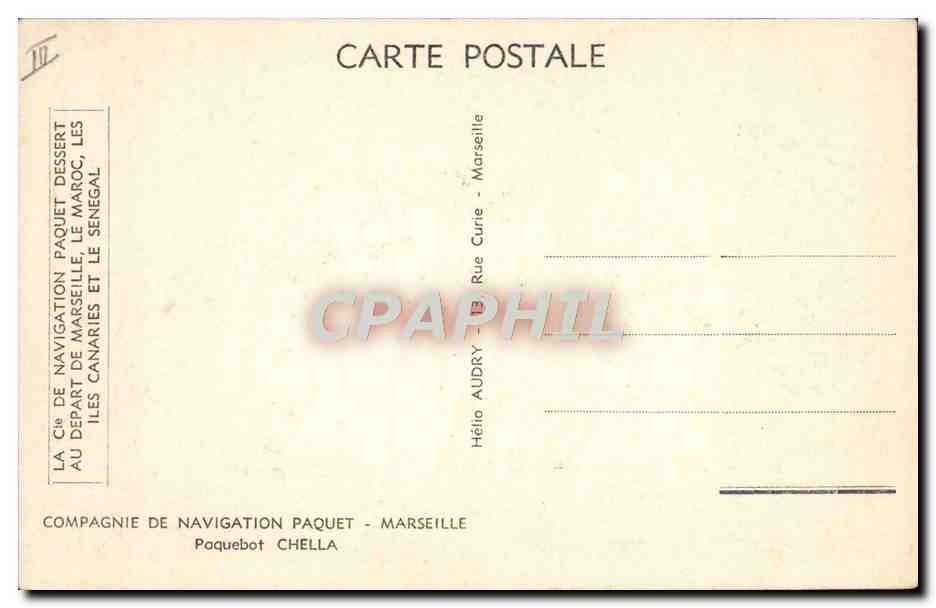 CPA Bateau Compagnie de Navigation Paquet Paquebot Chella  — Verso