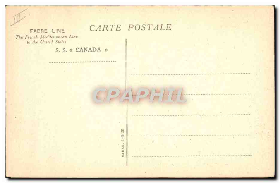 S.S. « CANADA » — navire de la Fabre Line — éditeur inconnu, n° de série non visible — Achterkant