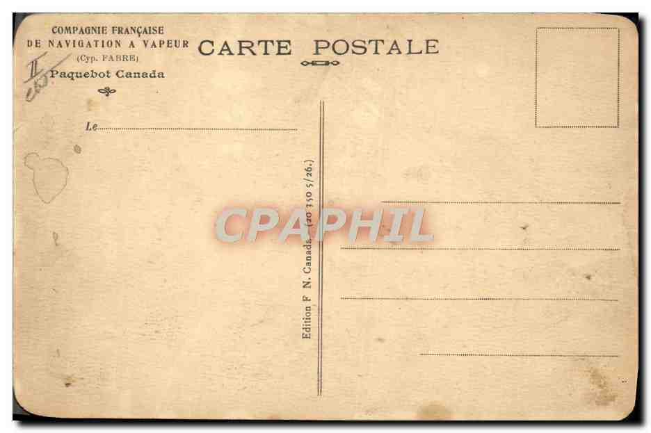 Paquebot Canada — Compagnie Française de Navigation à Vapeur — Édition F. N. Canada (26) — Verso