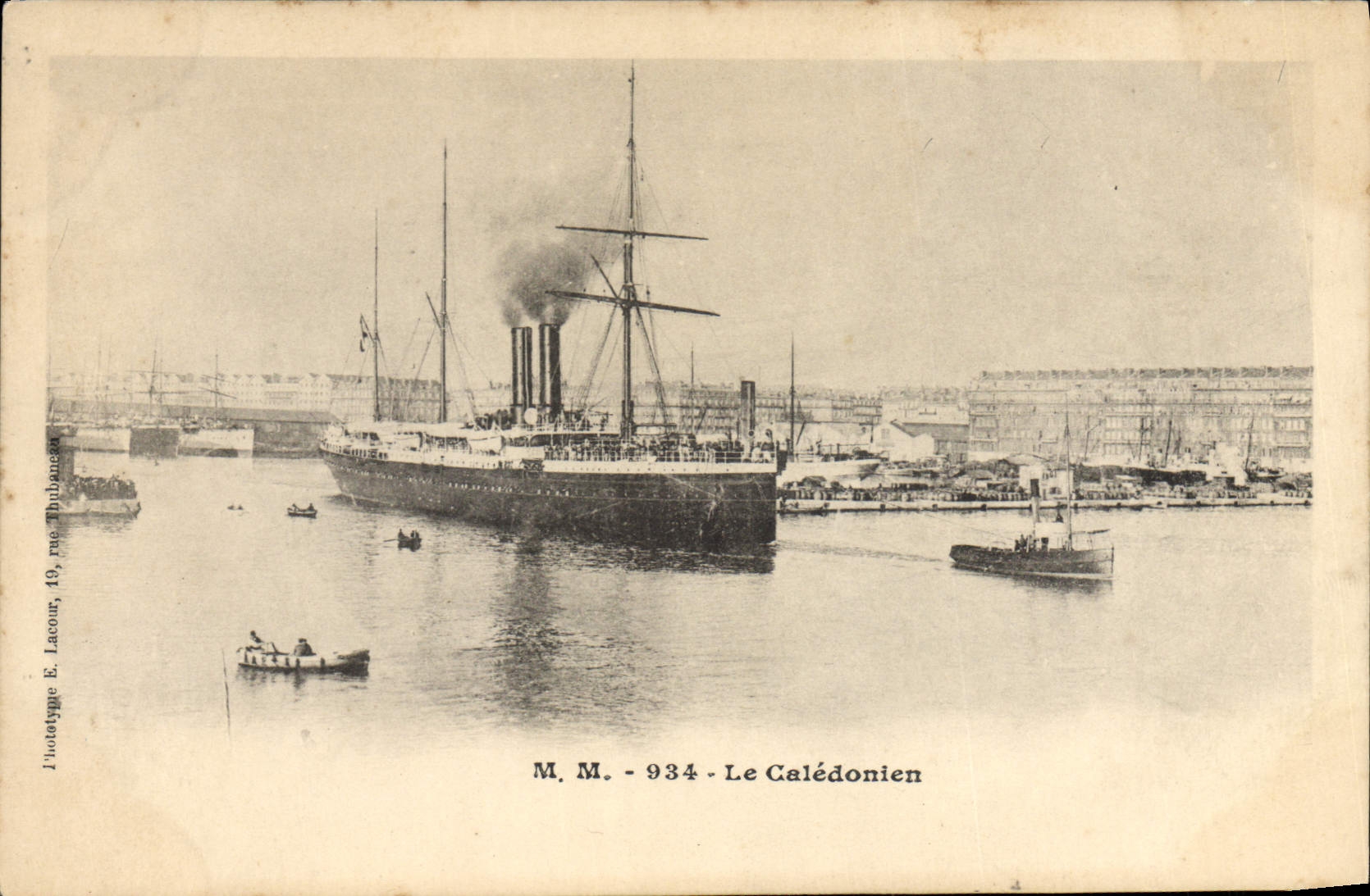 Le Calédonien — vapeur à vapeur — Phototype E. Lacour, 19, rue Tubbanen - Recto