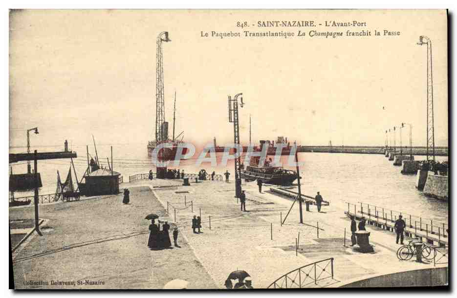 Saint-Nazaire - L'Avant-Port — El transatlántico La Champagne atraviesa la entrada del puerto — Editor: Colección Dolinveaux, Saint-Nazaire, n° 848