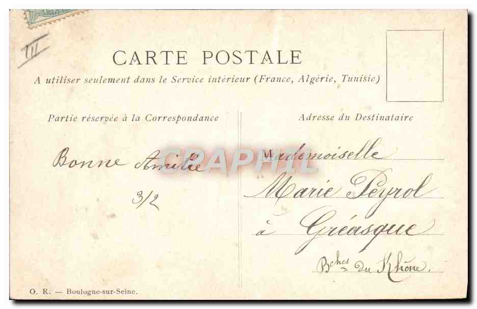 Fleurs et couronne — 'Marie' — O.R. Boulogne-sur-Seine — Rückseite
