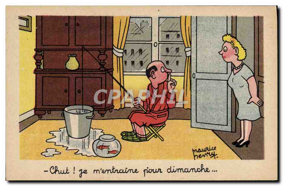 CPA Fantaisie Illustrateur Maurice Henry Peche Pecheur Poissons Rouges