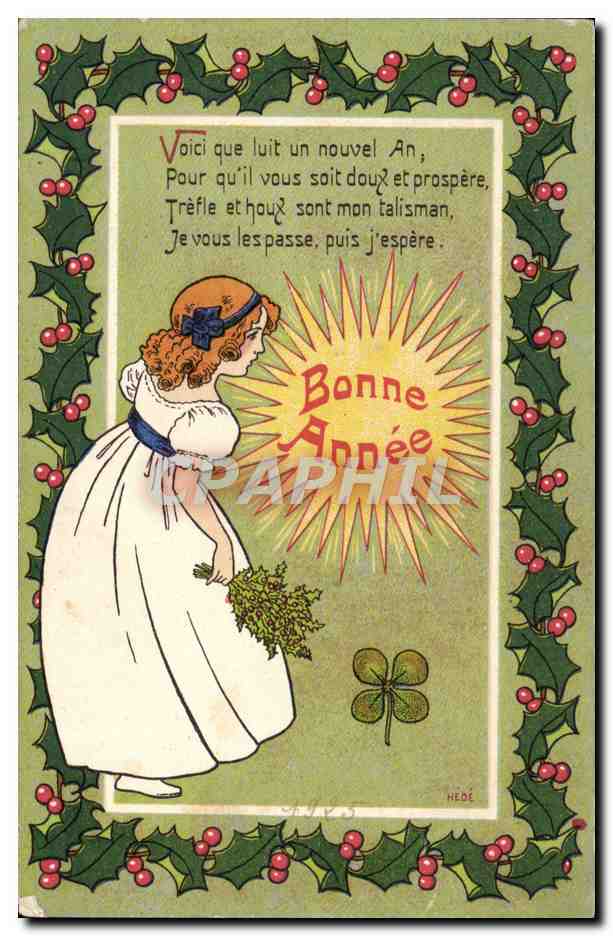 CPA Fantaisie Illustrateur Enfant Bonne annee Trefles