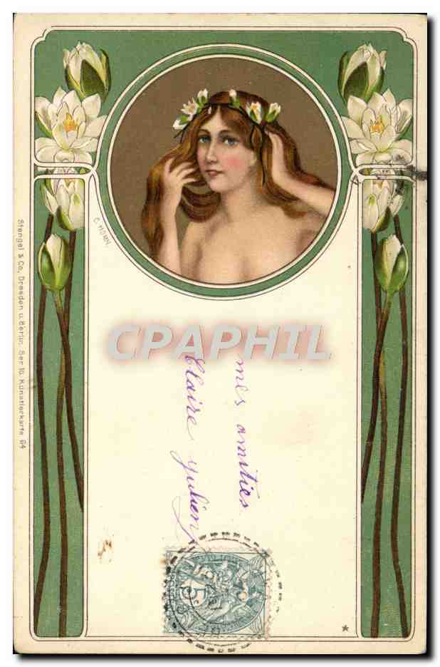Jeune femme aux lys — éditeur Stengel & Co. Dresden — n° de série 84