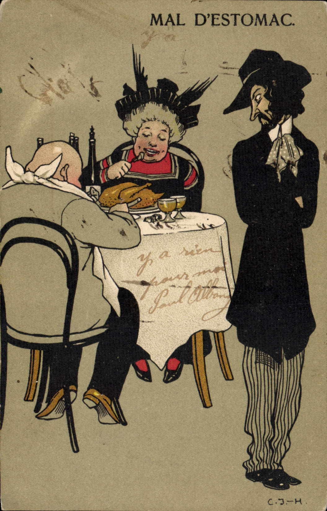 CPA Fantaisie Illustrateur Mal d'estomac 