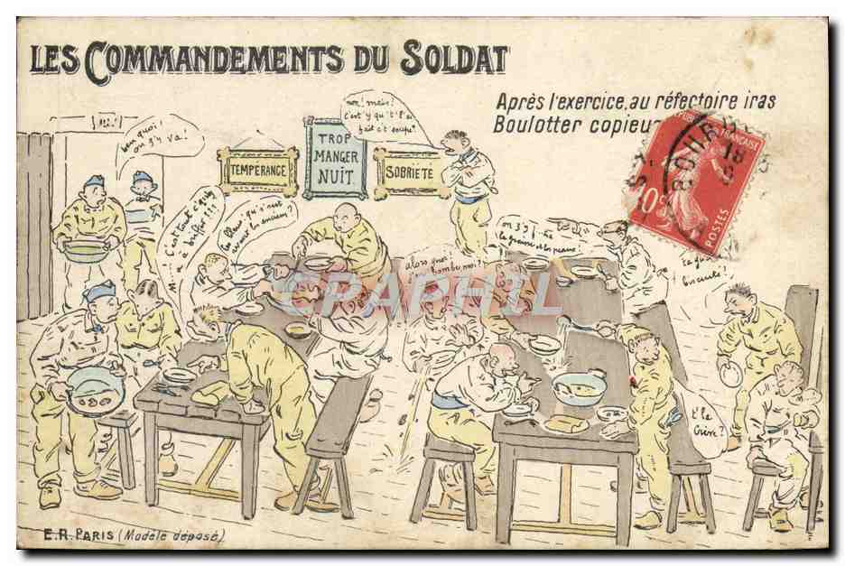 Les Commandements du Soldat — après l'exercice, au réfectoire — E.R. Paris (Modèle déposé)