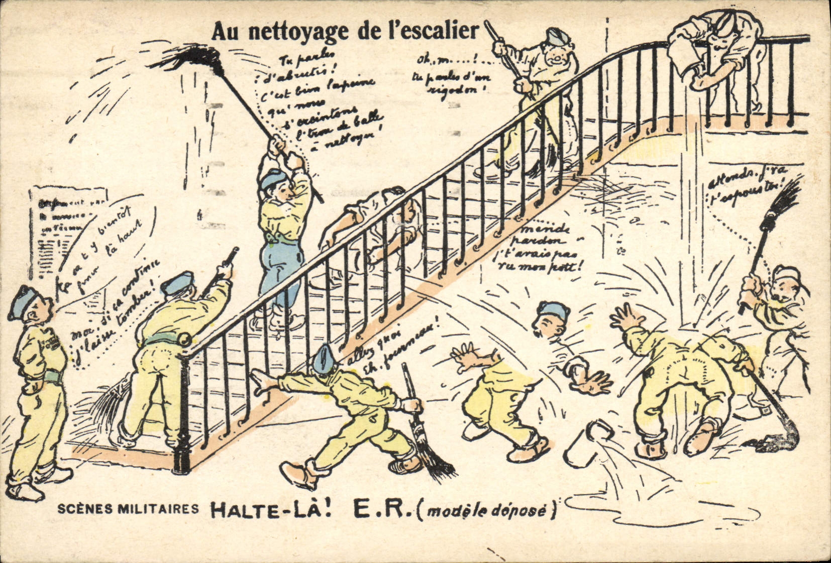 Scènes militaires — Nettoyage d'un escalier — HALTE-LÀ! E.R. (modèle déposé)