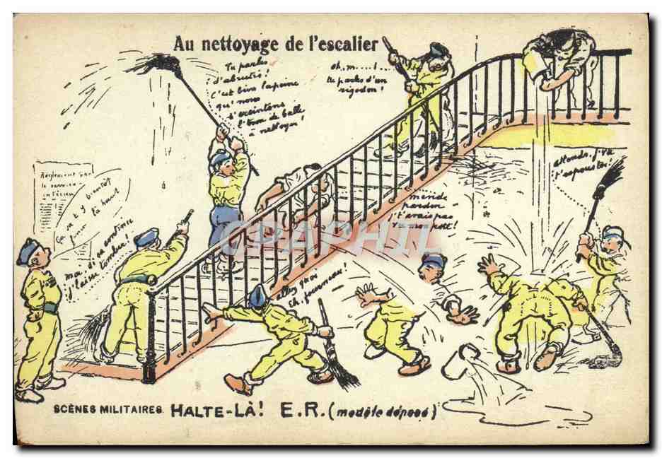 Au nettoyage de l'escalier — Scènes militaires HALTE-LÀ! E.R. (modèle déposé)