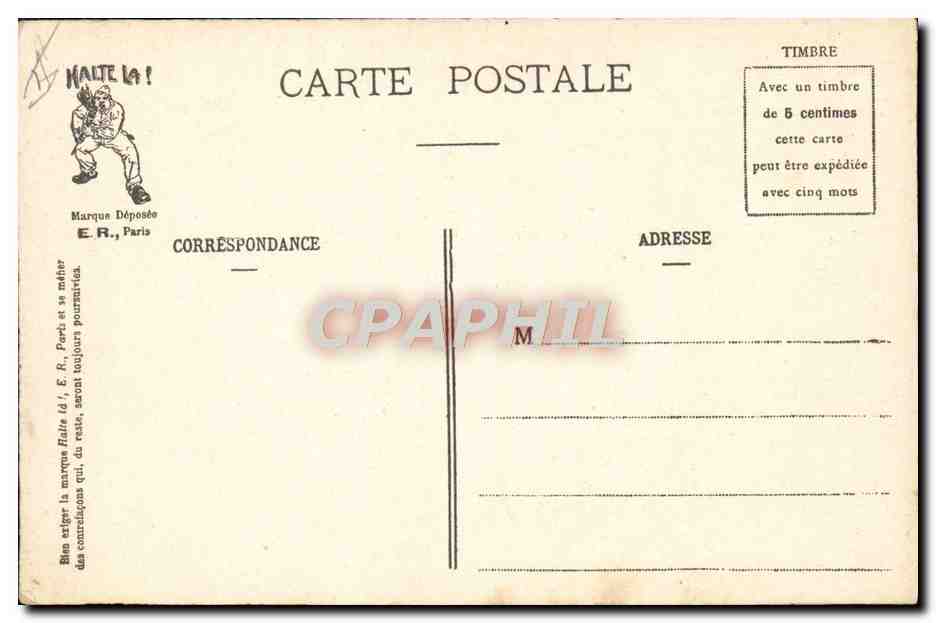 Les Commandements du Soldat — caricature militaire — E.R. Paris (Modèle déposé) — Verso