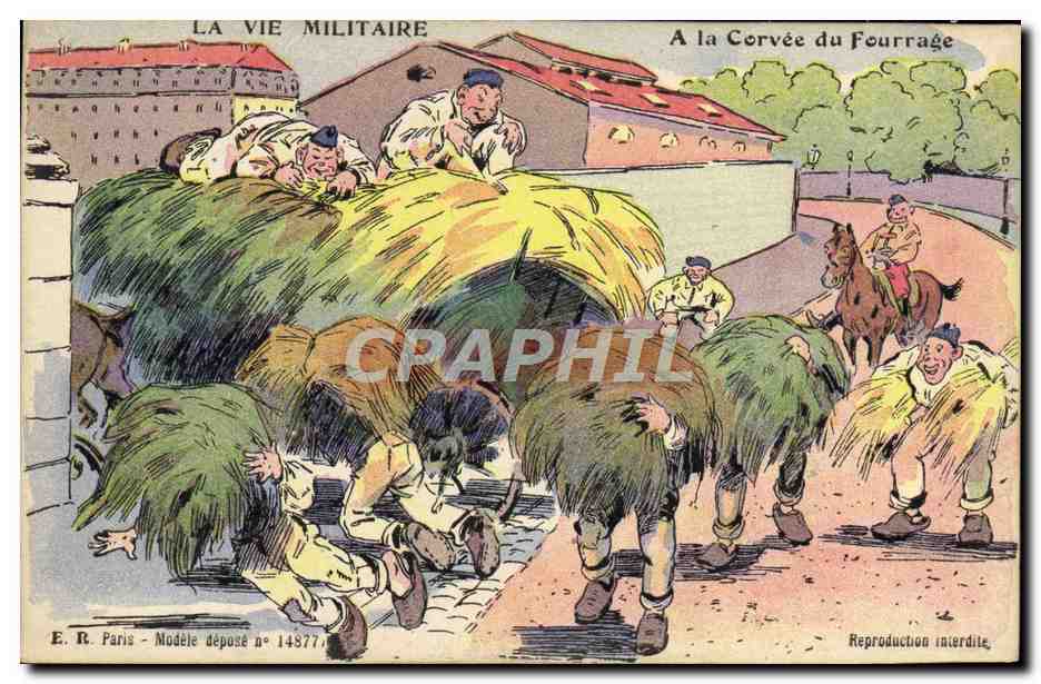 La Vie Militaire — A la Corvée du Fourrage — E.R. Paris, Modèle déposé n° 14877