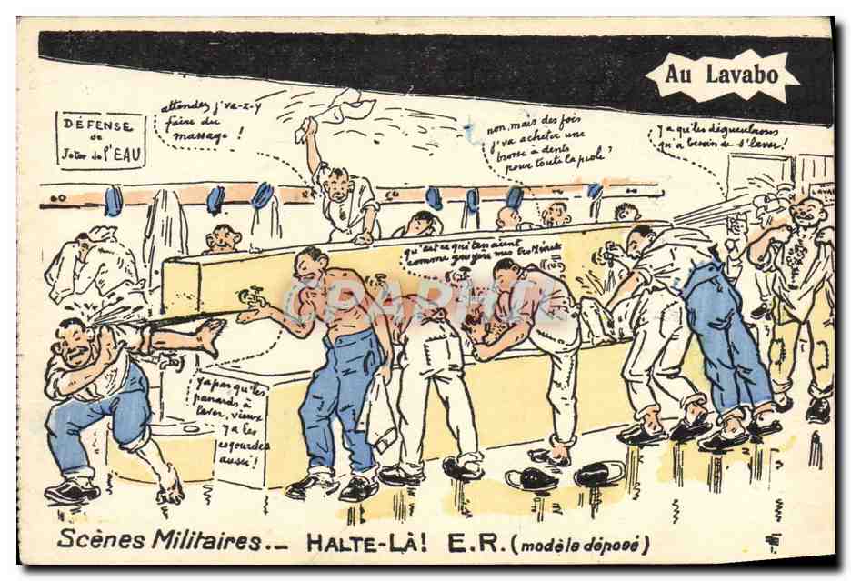 Scènes Militaires — Au Lavabo — HALTE-LÀ! E.R. (modèle déposé)