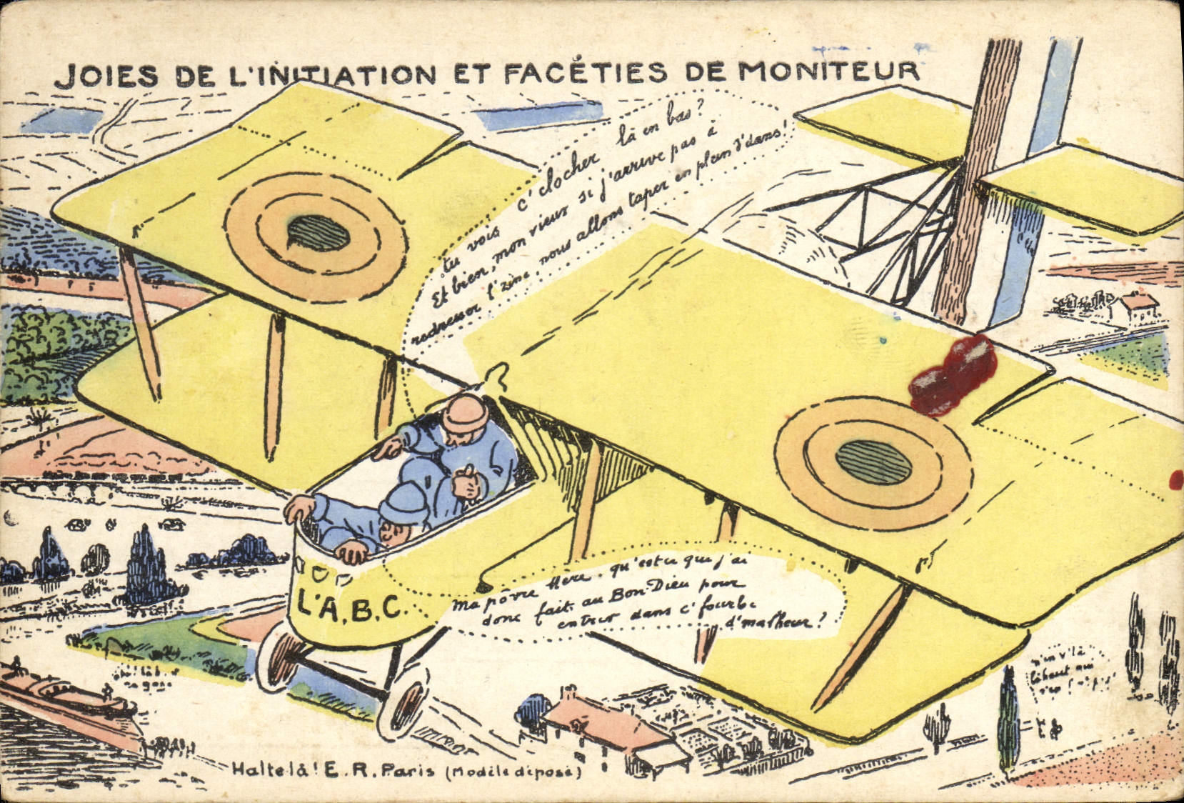 Aviation militaire — Joies de l'initiation et facéties du moniteur — E.R. Paris (modèle déposé)