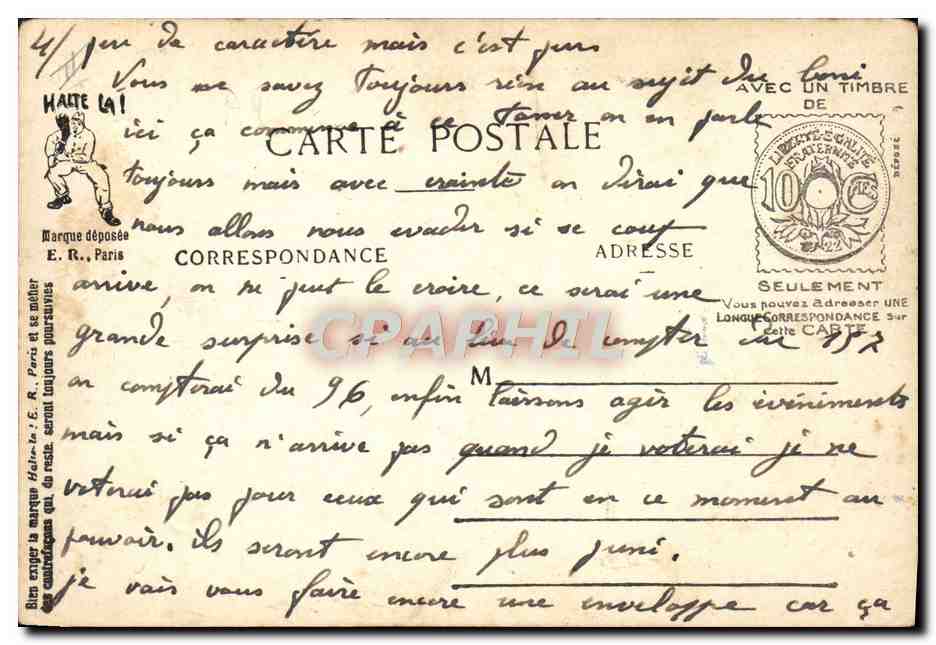 Aviation militaire — Joies de l'initiation et facéties du moniteur — E.R. Paris (modèle déposé) — Verso