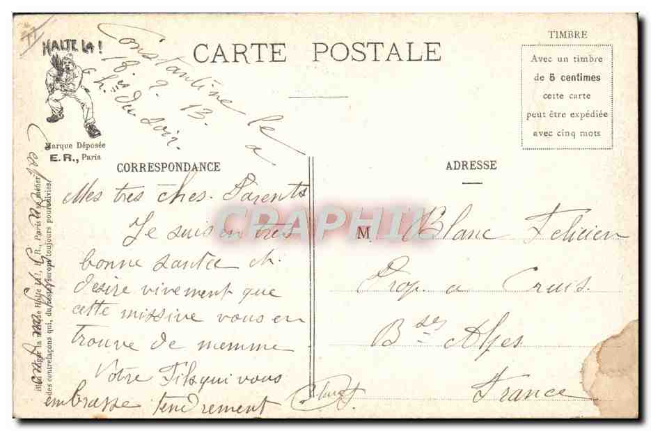Scènes militaires — Un rêve mouillé — E.R., Paris, Modèle déposé N° 15351 — Reverso