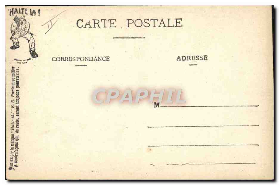 Mes ustensiles et fourbis militaires — caricature de soldats en tenue de campagne — éditeur Halte-là! E.R. Paris (M!" disposi) — Verso