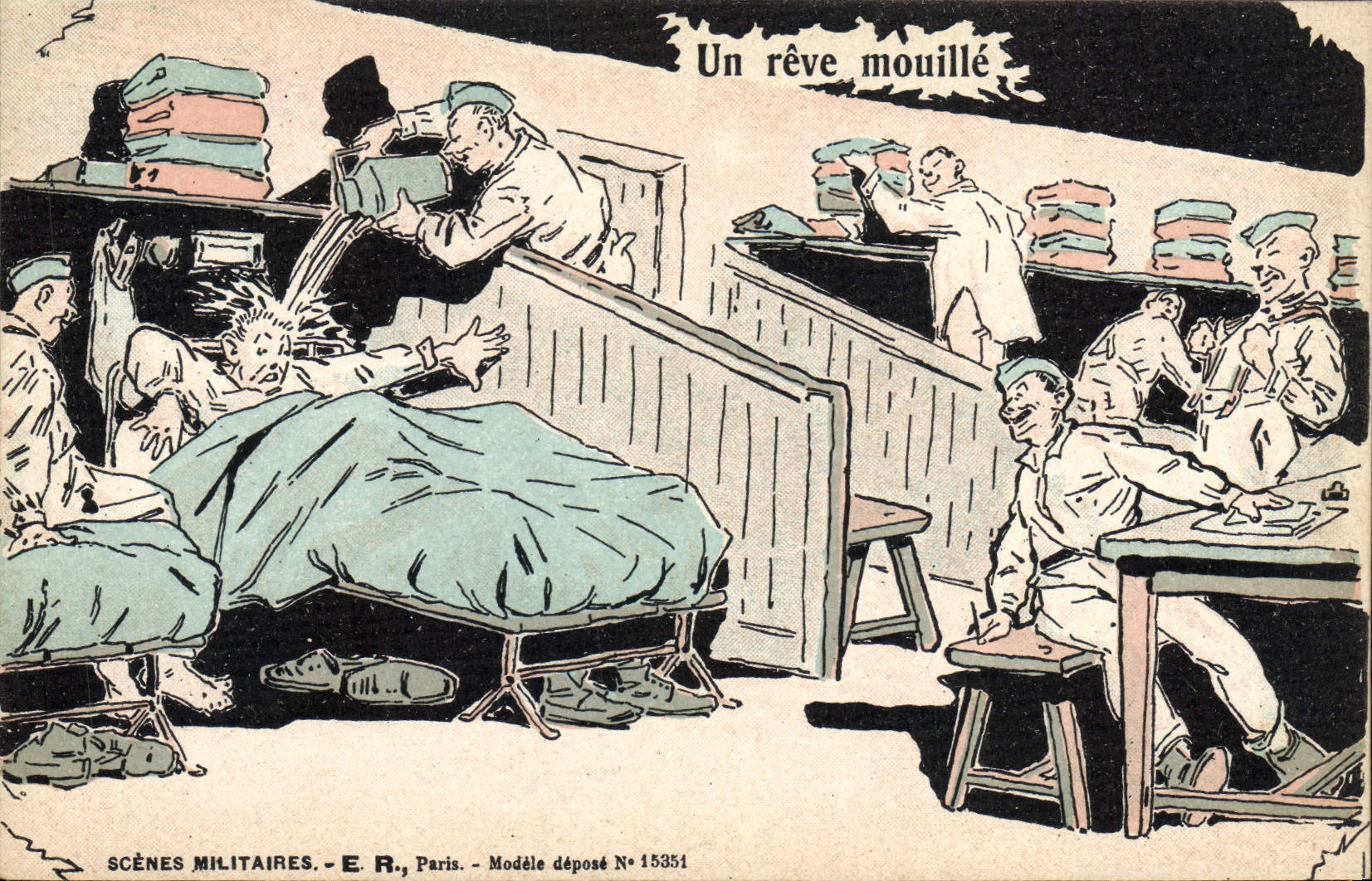 Un rêve mouillé — Scènes militaires — E.R., Paris, Modèle déposé N° 15351
