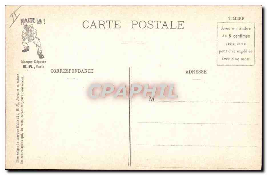 Un rêve mouillé — Scènes militaires — E.R., Paris, Modèle déposé N° 15351 — Verso