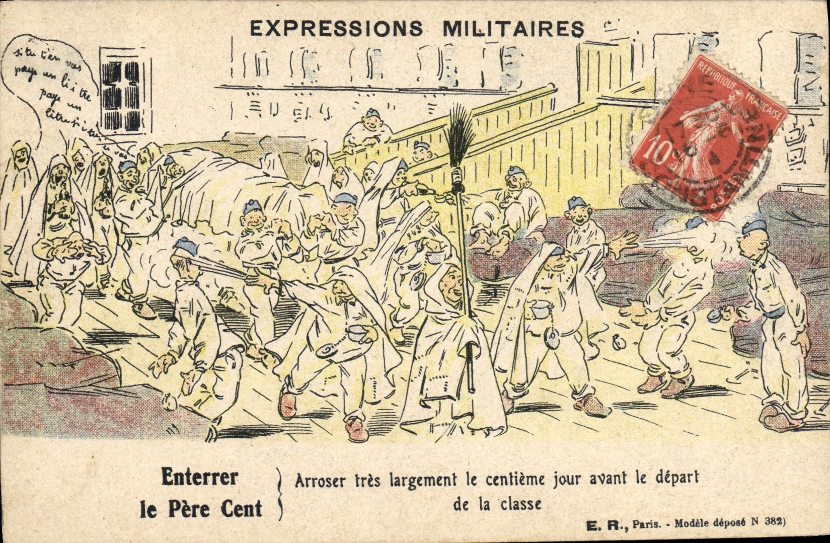 Expressions militaires — Enterrer le Père Cent — E.R., Paris, Modèle déposé N 382)